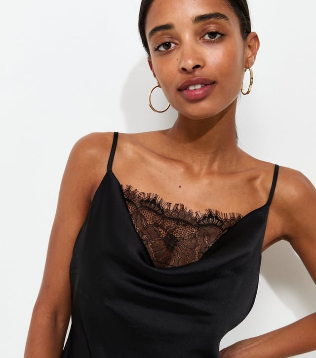 New Look Women's Black Satin Lace Cowl Neck Strappy Midi Dress New Look - 2