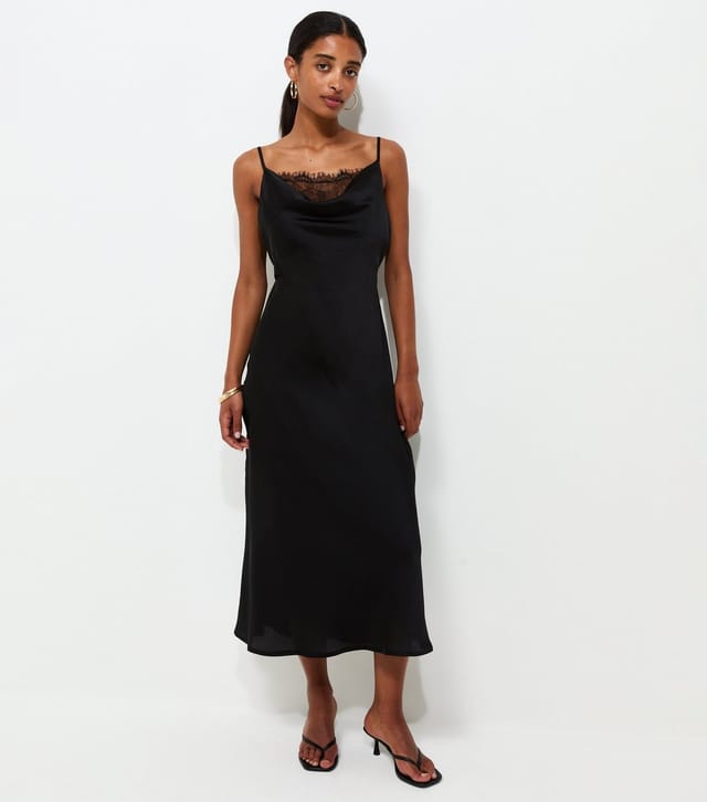 New Look Women's Black Satin Lace Cowl Neck Strappy Midi Dress New Look - 3