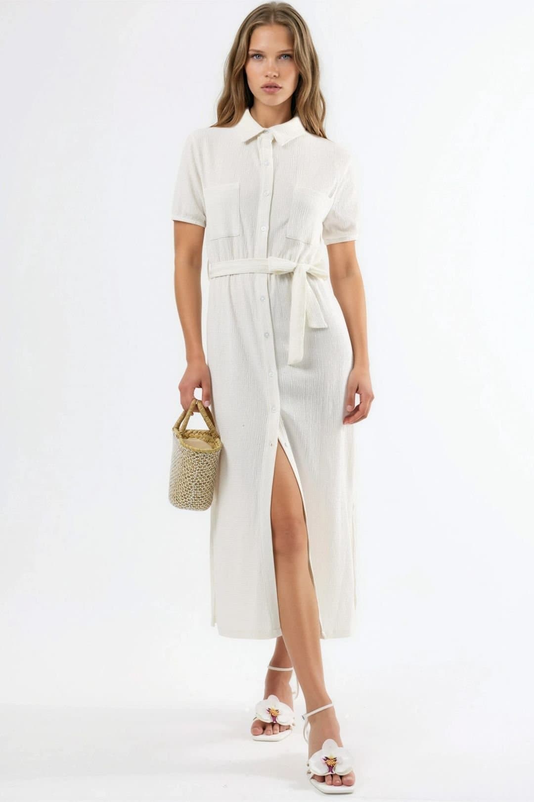 Busem Busem Women's Belted Midi Shirt Dress in White