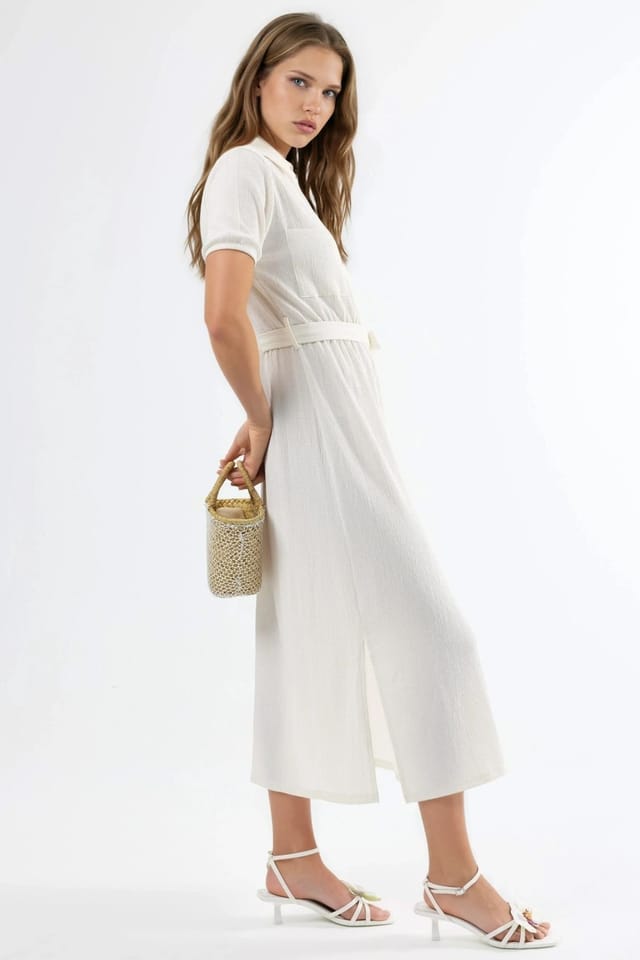 Busem Busem Women's Belted Midi Shirt Dress in White - 2