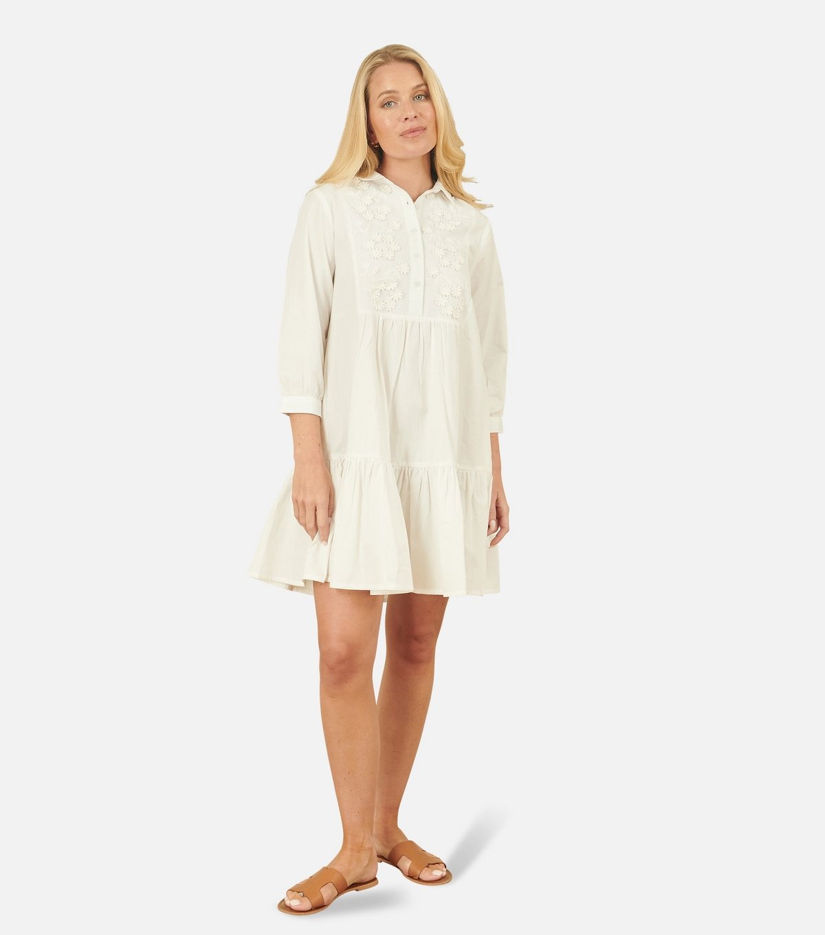 Yumi Women's Off White Tiered Tunic Shirt Dress Yumi New Look - 2