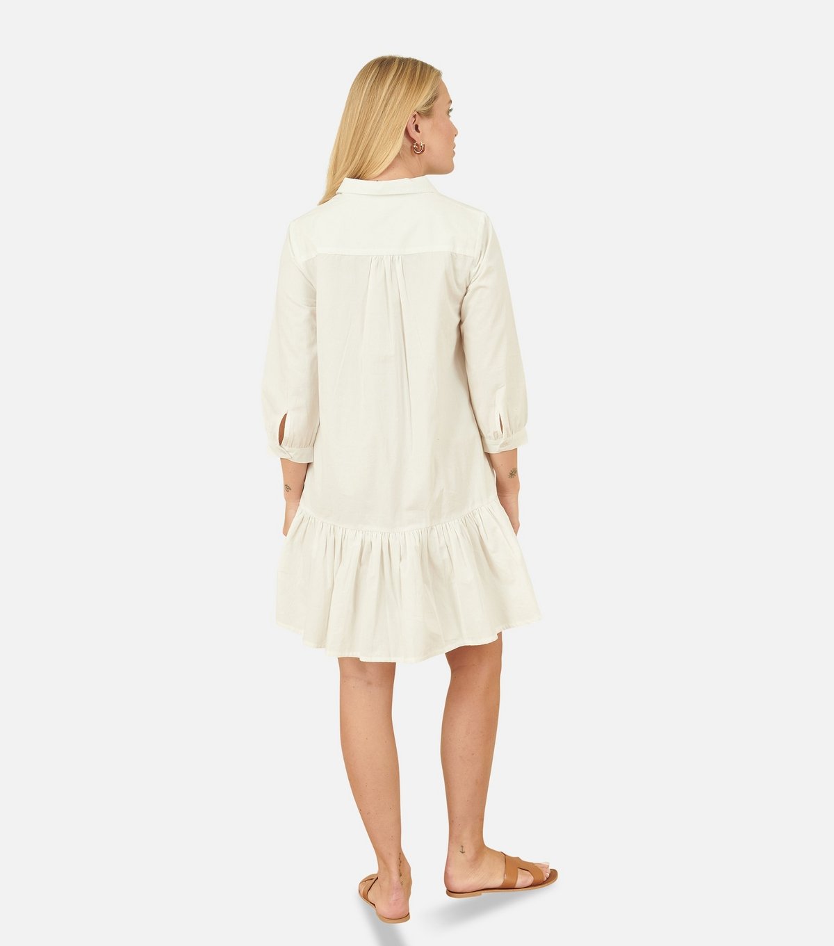 Yumi Women's Off White Tiered Tunic Shirt Dress Yumi New Look - 3