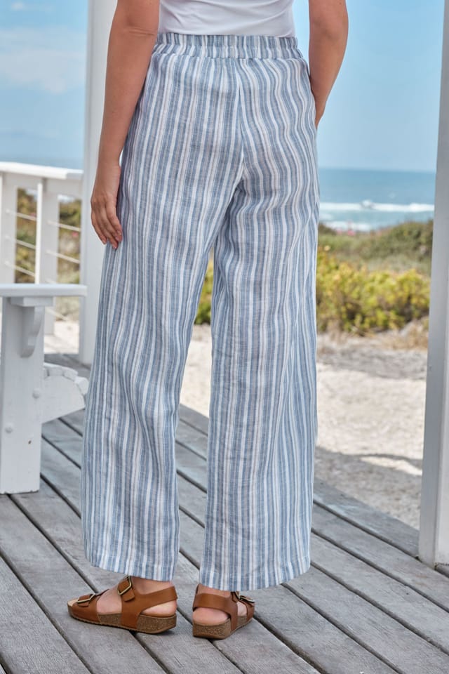 WoolOvers WoolOvers Women's Wide Leg Full Length Linen Trousers in Blue - 3