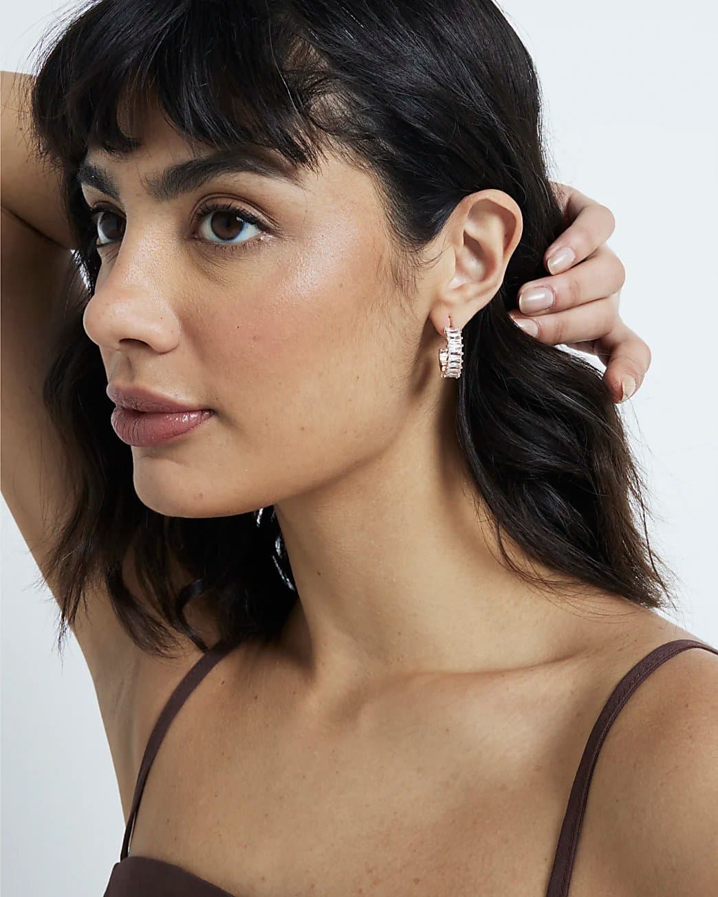 River Island River Island Womens Rose Gold Hoop Diamond Simulant Earrings