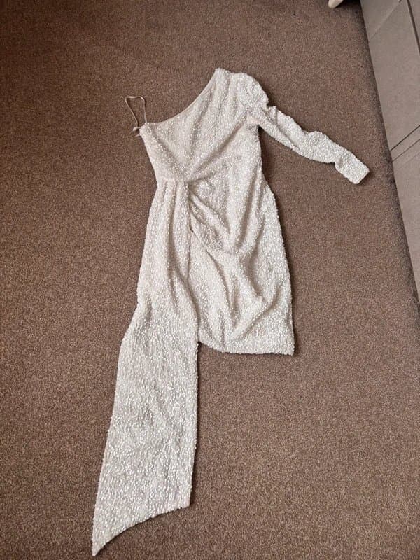 ASOS Asos Luxe One Shoulder White Sequin Dress