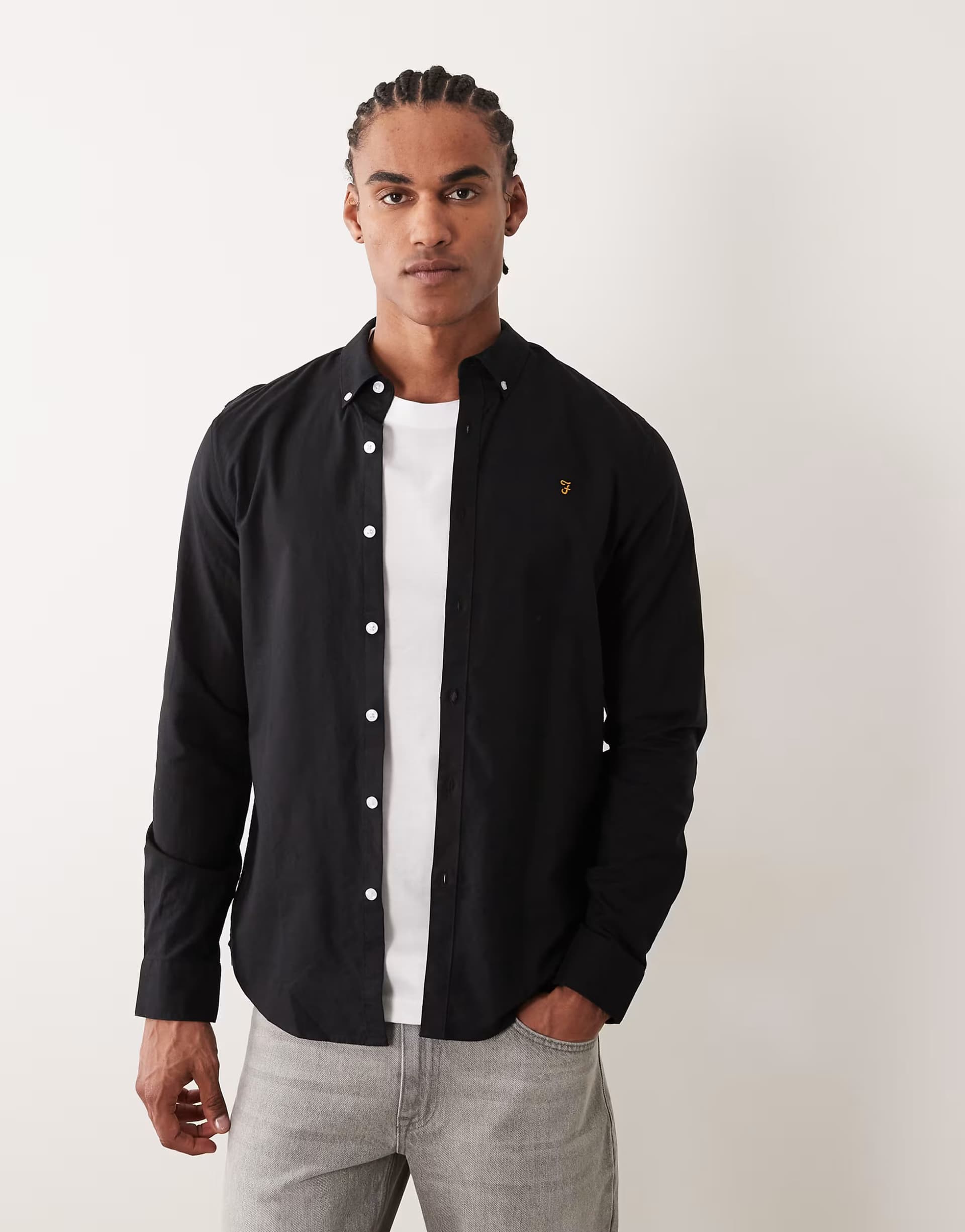 ASOS Farah Brewer slim fit long sleeve shirt in black