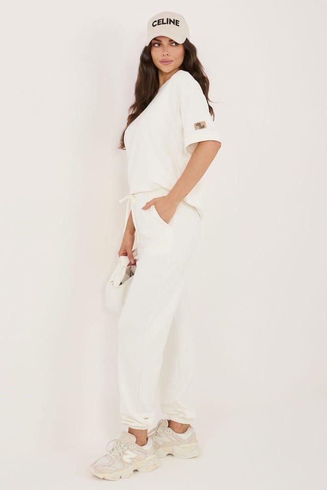 Love Lace Love Lace Women's Viscose Elastane Sweatshirt & Jogger Set in Cream - 2