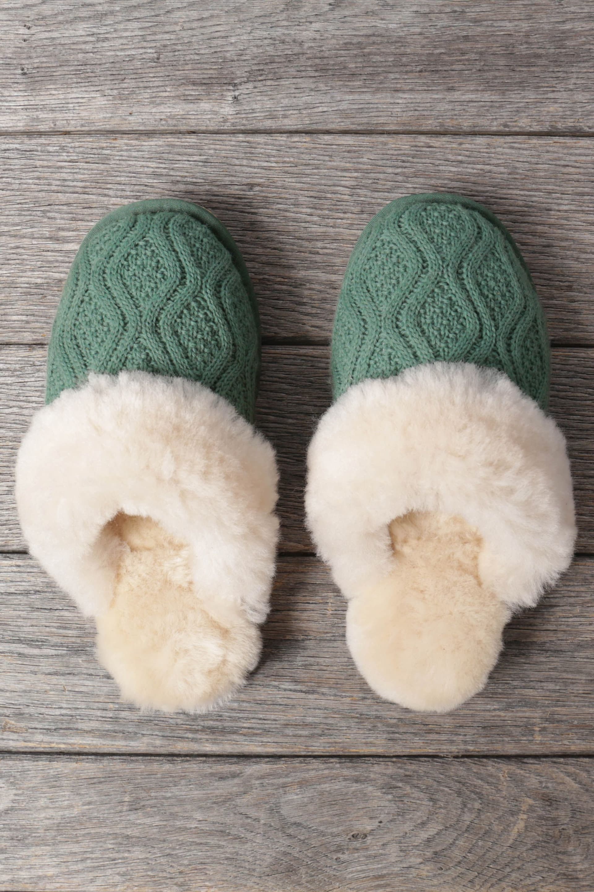 WoolOvers WoolOvers Women's Light Green Cable Knit Mule Slippers