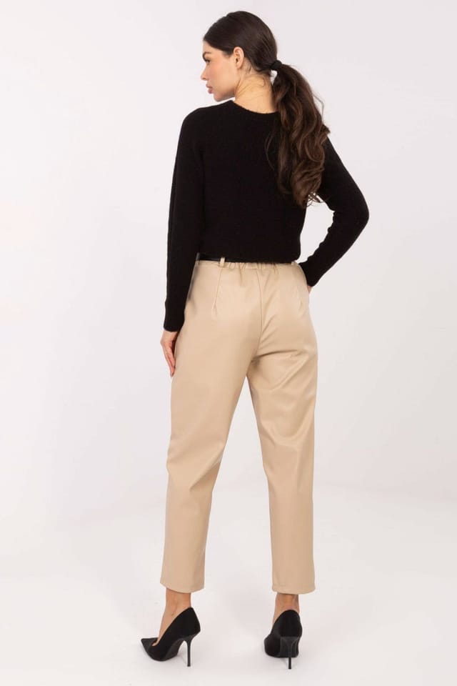 Love Lace Love Lace Women's Faux Leather Tapered Pants with Elastic Waist in Beige - 2