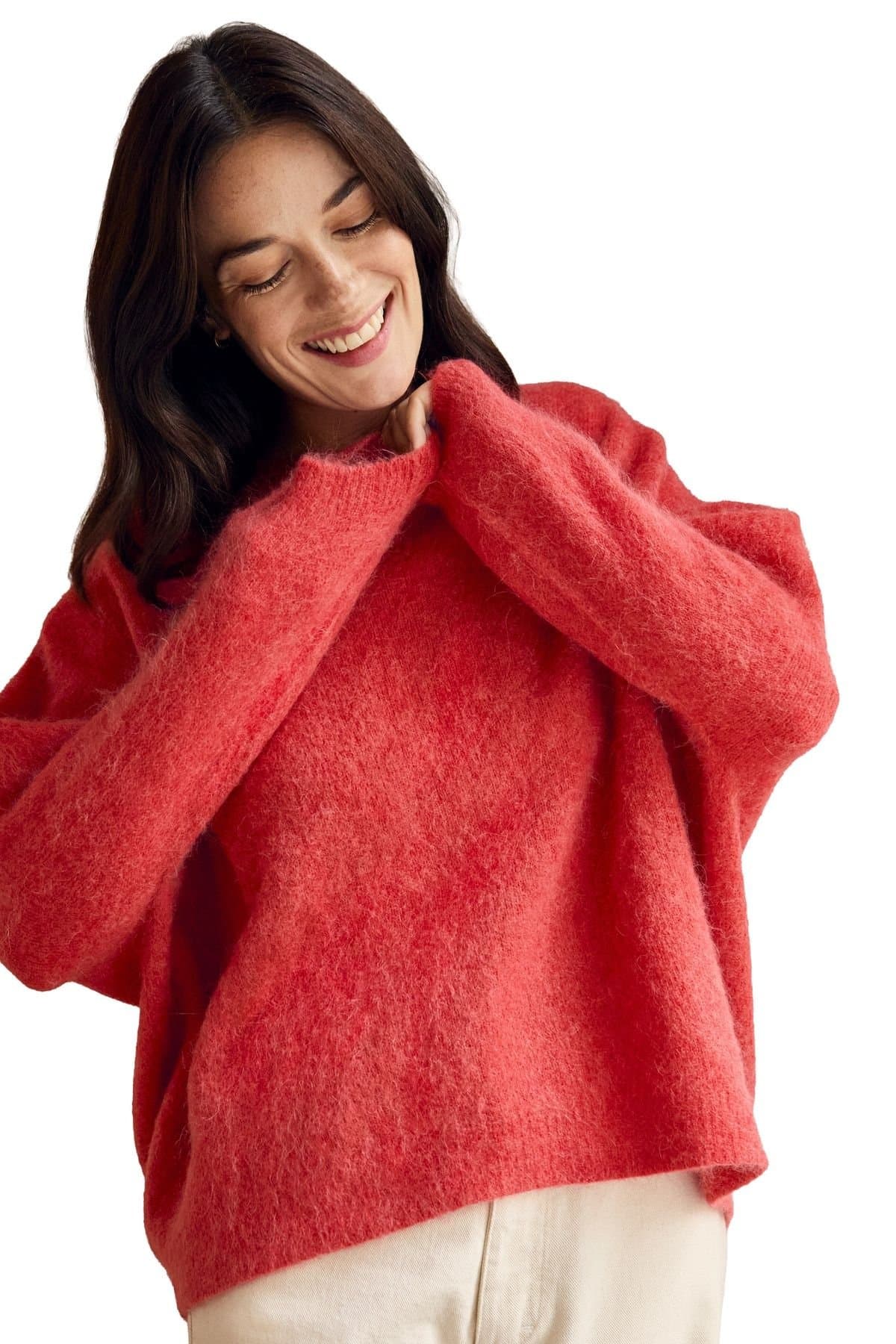 Celtic & Co Celtic & Co Women's Crew Neck Alpaca Sweater in Coral