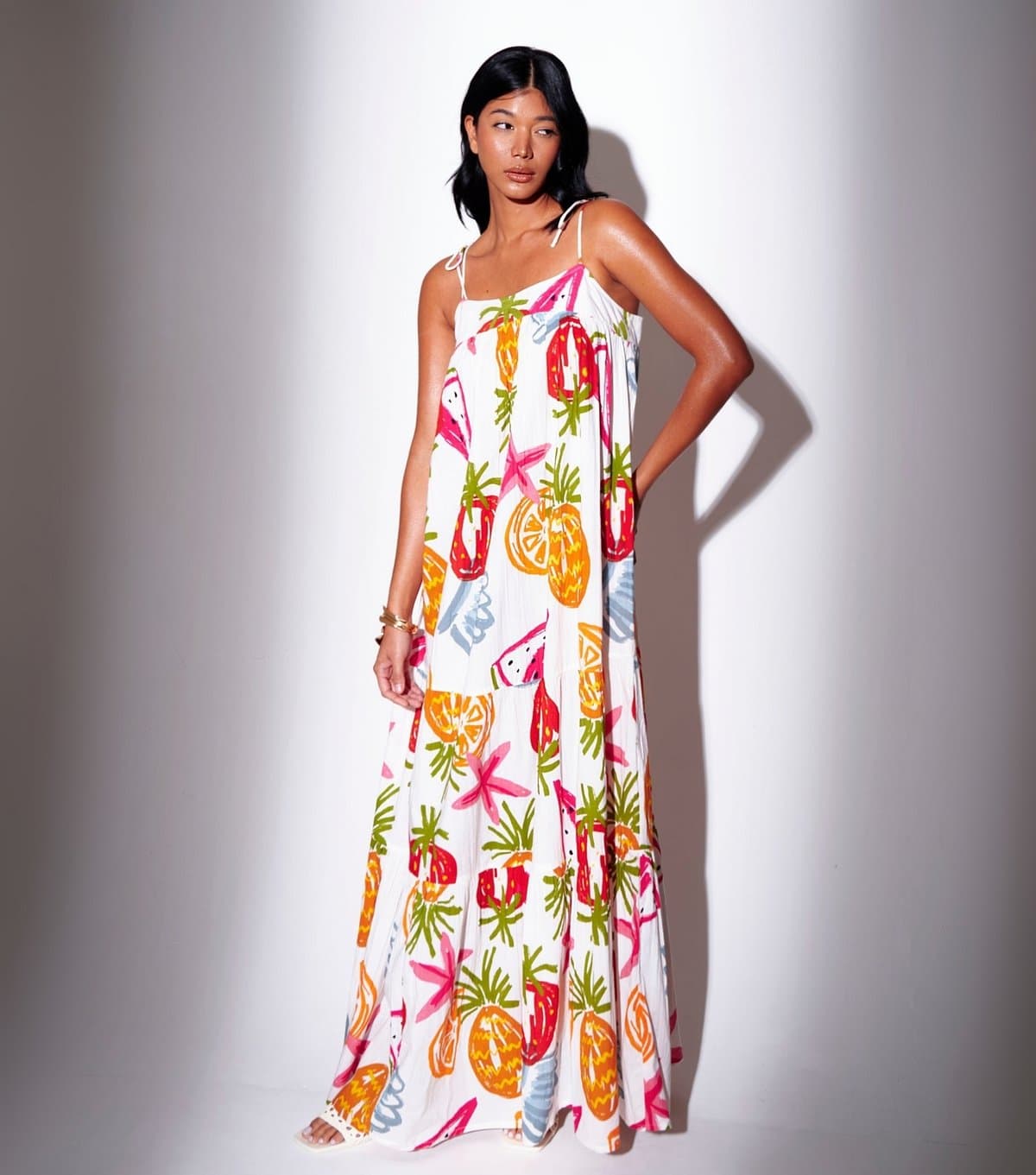 South Beach Women's Multicoloured Fruit Print Strappy Maxi Dress South Beach New Look