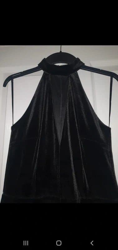 New Look Black Velvet-Look Halter V-Neck Playsuit