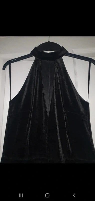 New Look Black Velvet-Look Halter V-Neck Playsuit