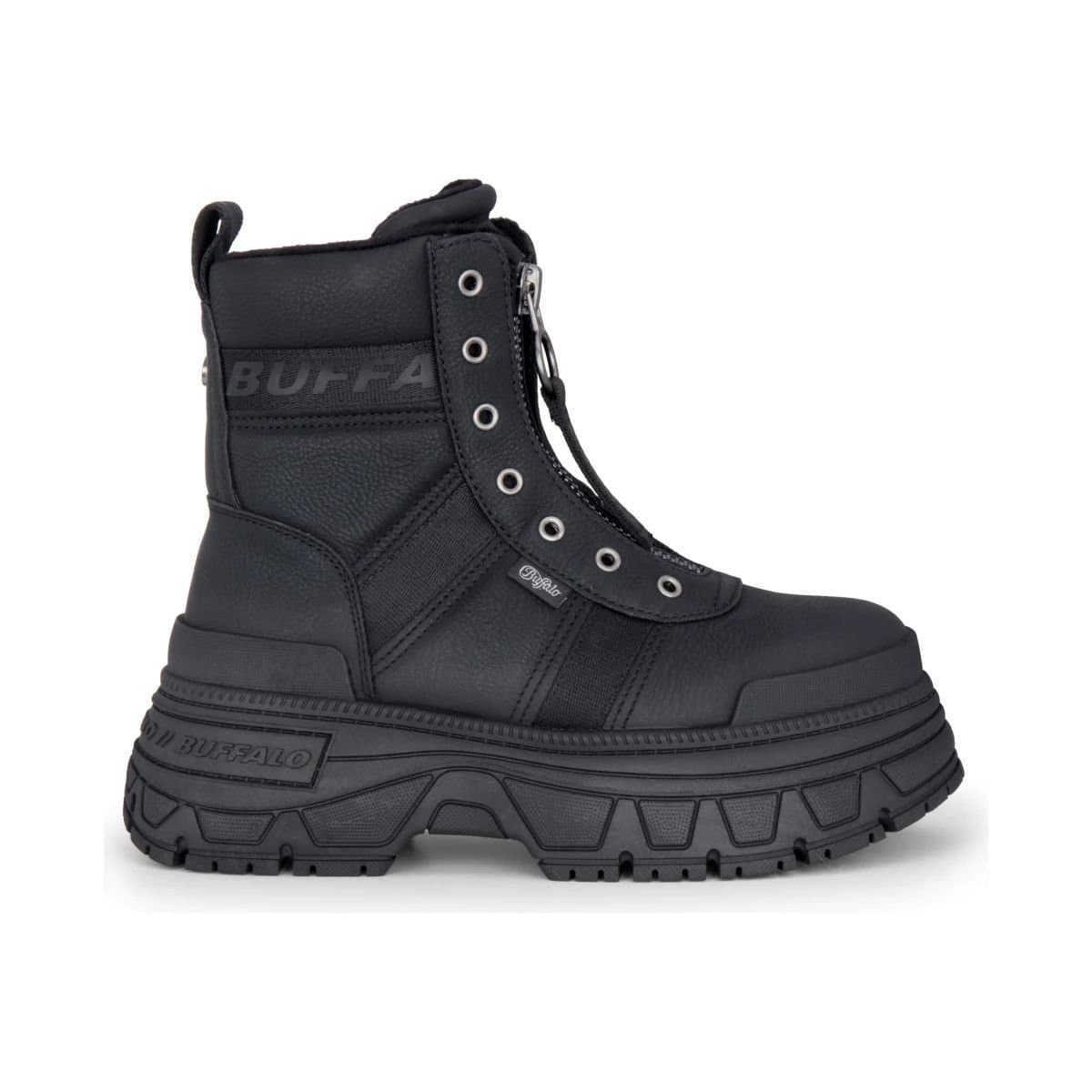Buffalo Buffalo Black Vegan Nappa Front Zip Platform Combat Boots