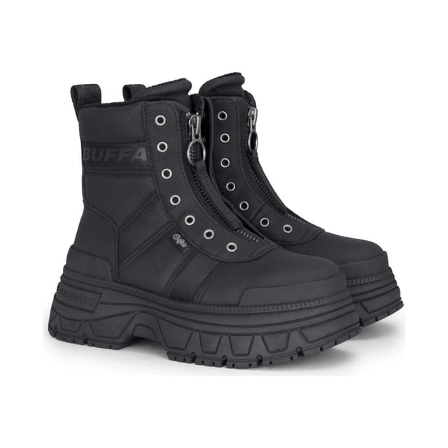 Buffalo Buffalo Women's Fusion Front Zip Platform Combat Boots Vegan Nappa in Black - 2