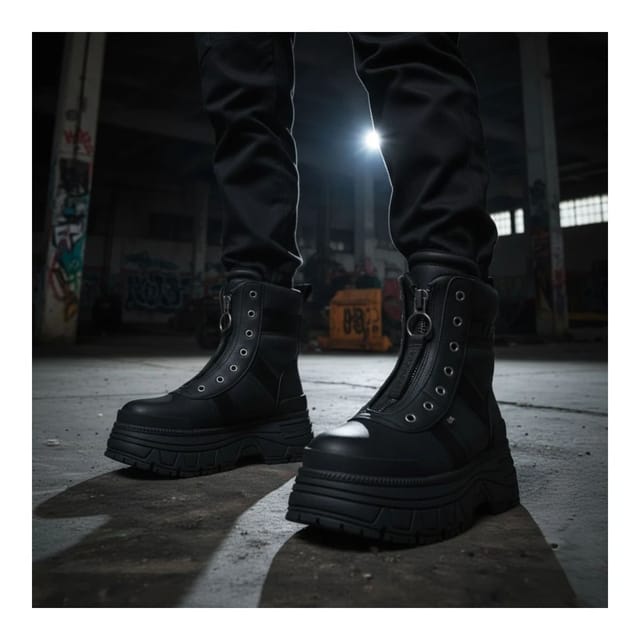 Buffalo Buffalo Women's Fusion Front Zip Platform Combat Boots Vegan Nappa in Black - 3