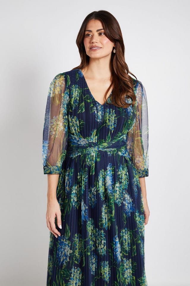 Wallis Wallis Women's Mesh Pleated Twist Waist Midi Dress in Navy - 2