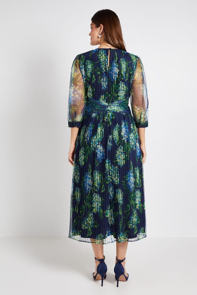 Wallis Wallis Women's Mesh Pleated Twist Waist Midi Dress in Navy - 3