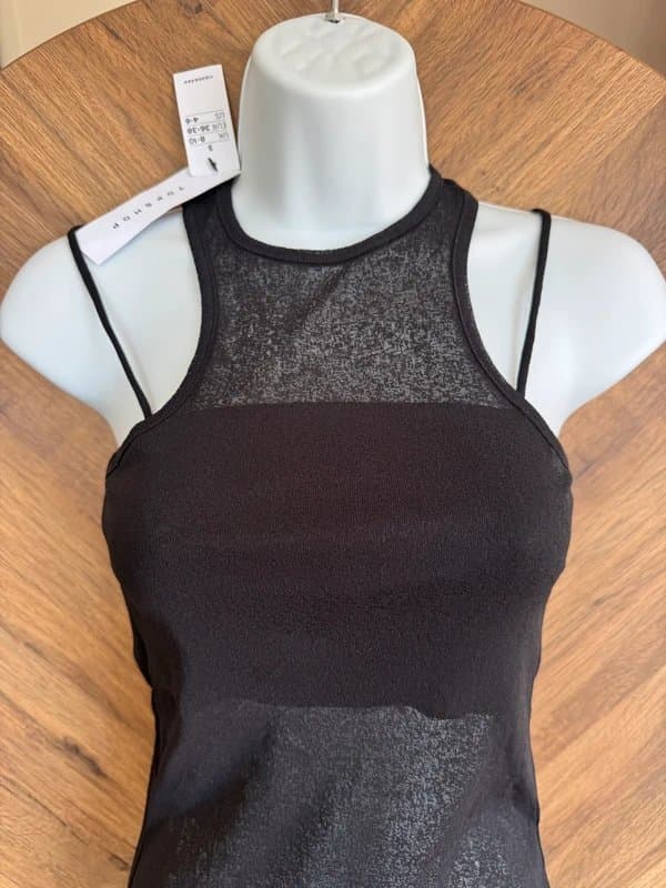 Topshop Topshop Black Halter Neck Tank Top with Sheer Illusion Panels - Size S (UK 8-10)
