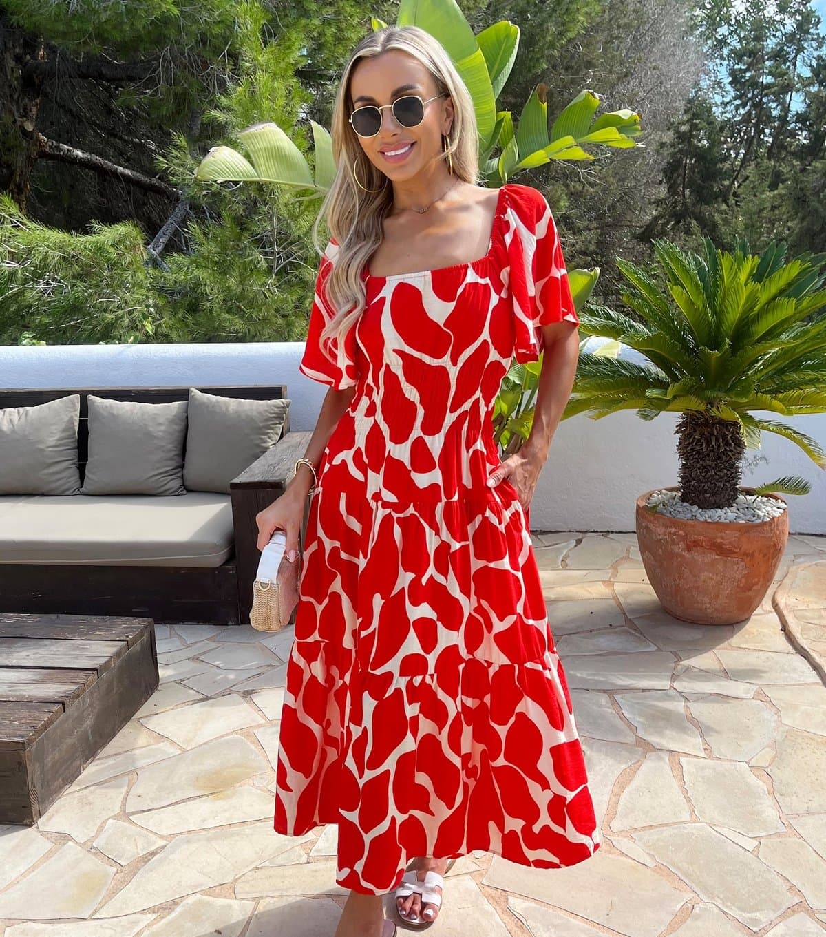 AX Paris Women's Red Shirred Waist Smock Midi Dress AX Paris New Look