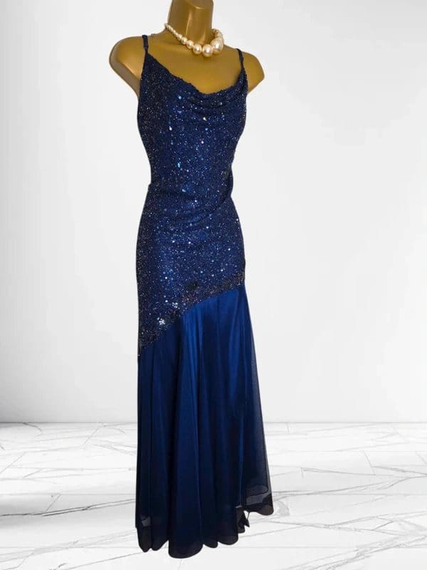 Kaleidoscope Vintage Midnight Blue Beaded Full length Gown Y2K dress size 16 - 1
