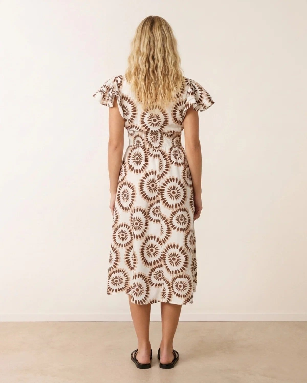 Blue Vanilla V Neck Frill Sleeve Printed Midi Dress - 4