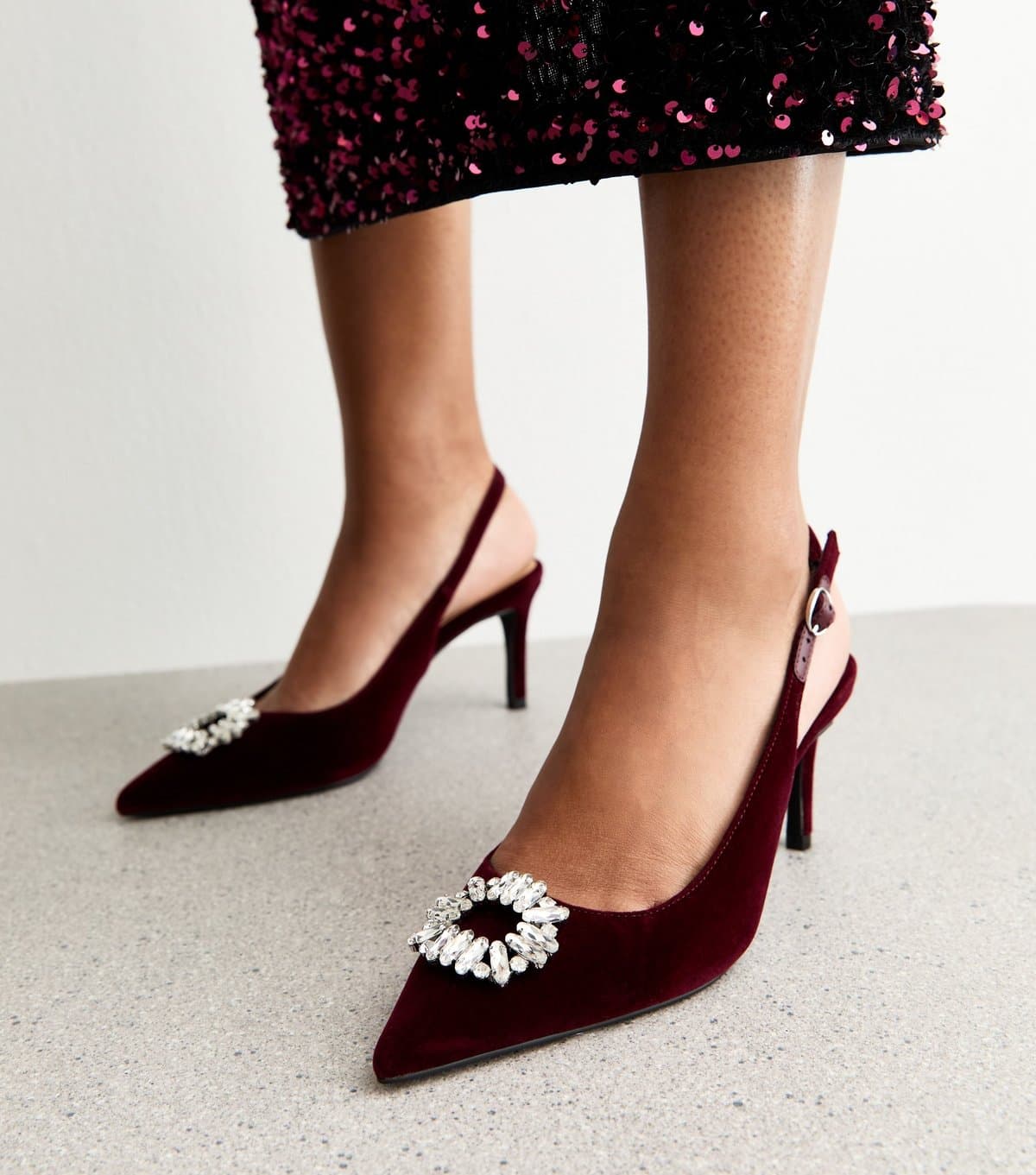 New Look New Look Burgundy Velvet Slingback Court Shoes