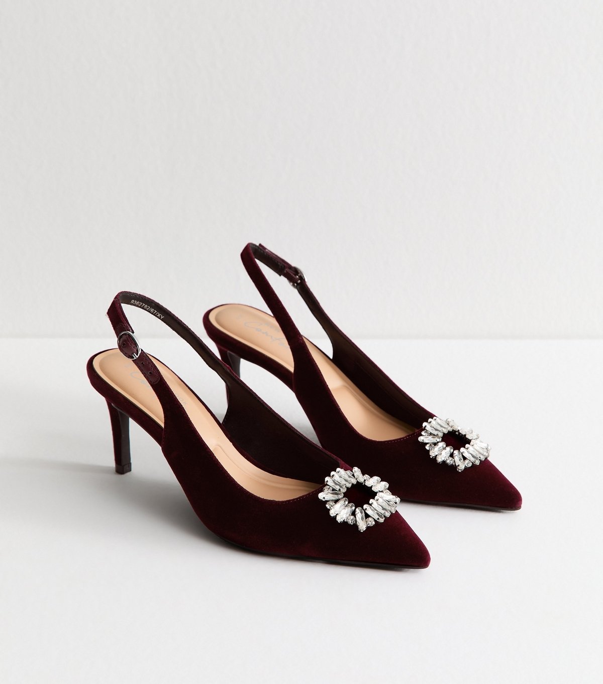 New Look Women's Burgundy Velvet Slingback Diamante Court Shoes Vegan New Look - 3