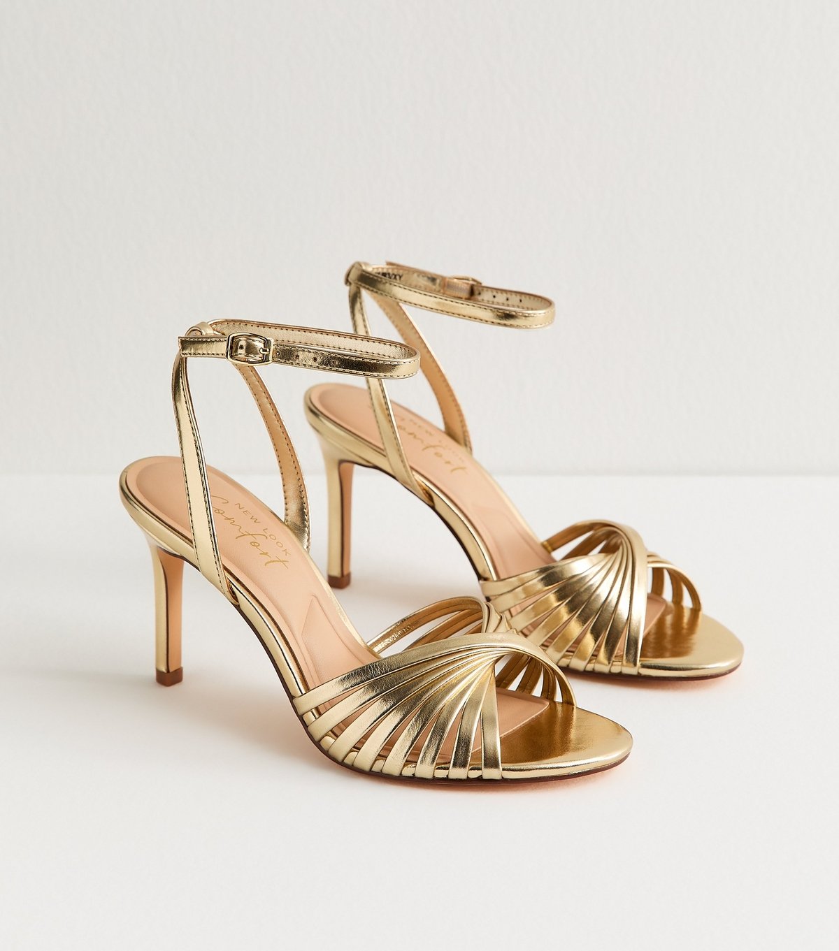 New Look Women's Gold Twisted Vamp Heel Sandals Vegan New Look - 4