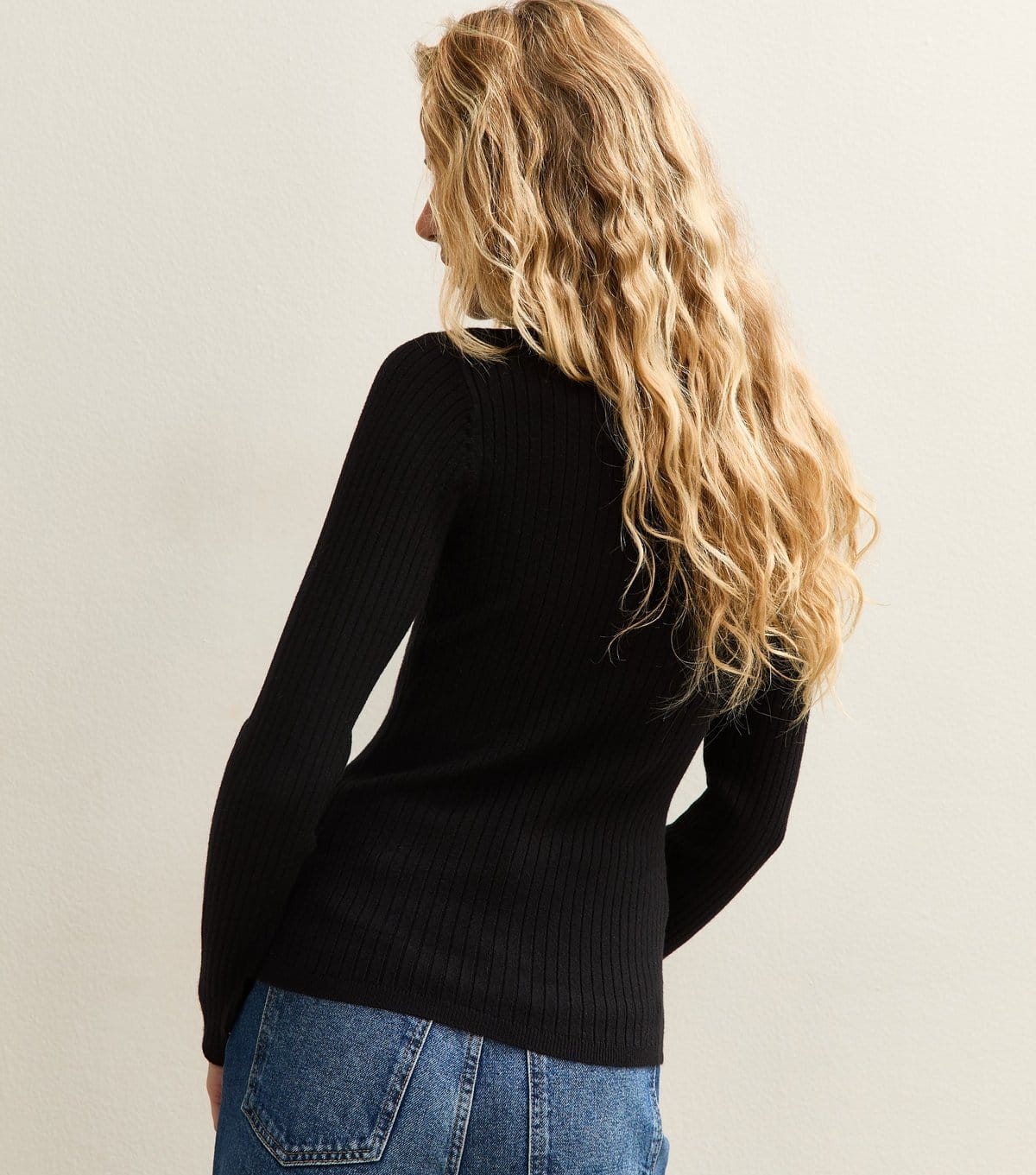 New Look Women's Black Lightweight Ribbed Knit Button Placket Jumper New Look - 4