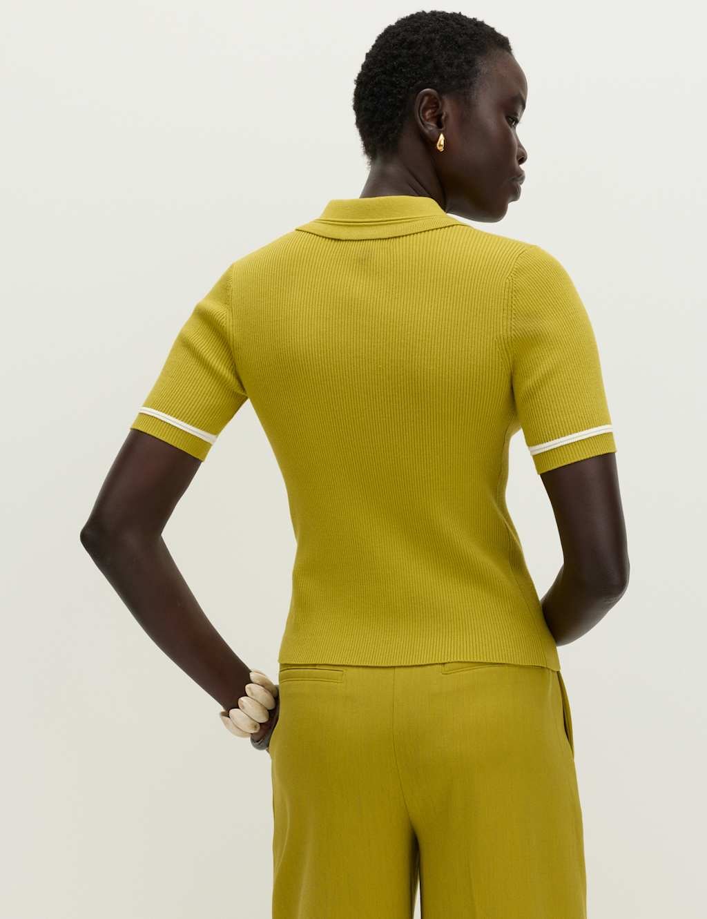 Marks & Spencer M&S Collared Half Zip Fitted Knitted Top Moss - 3