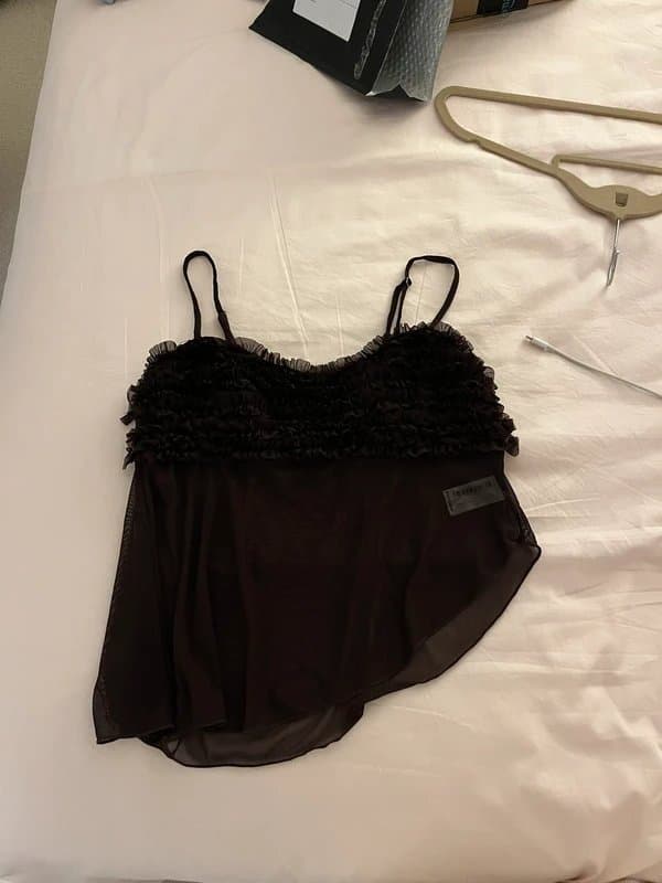 Bershka Bershka brown mesh ruffle top