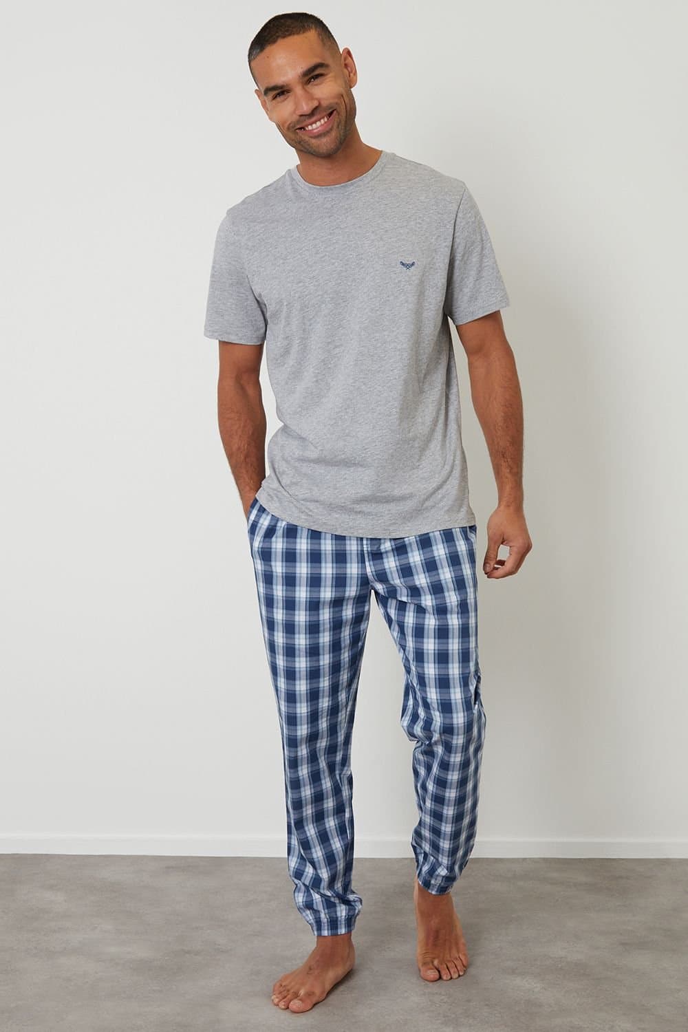 Threadbare Threadbare Men's Short Sleeve Check Pyjama Set in Grey
