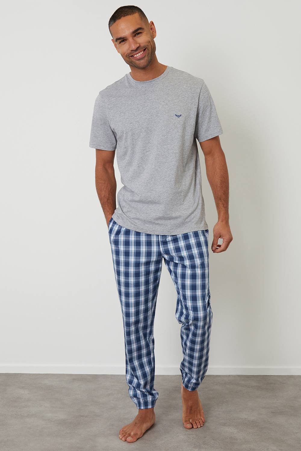 Threadbare Threadbare Men's Short Sleeve Check Pyjama Set in Grey - 3