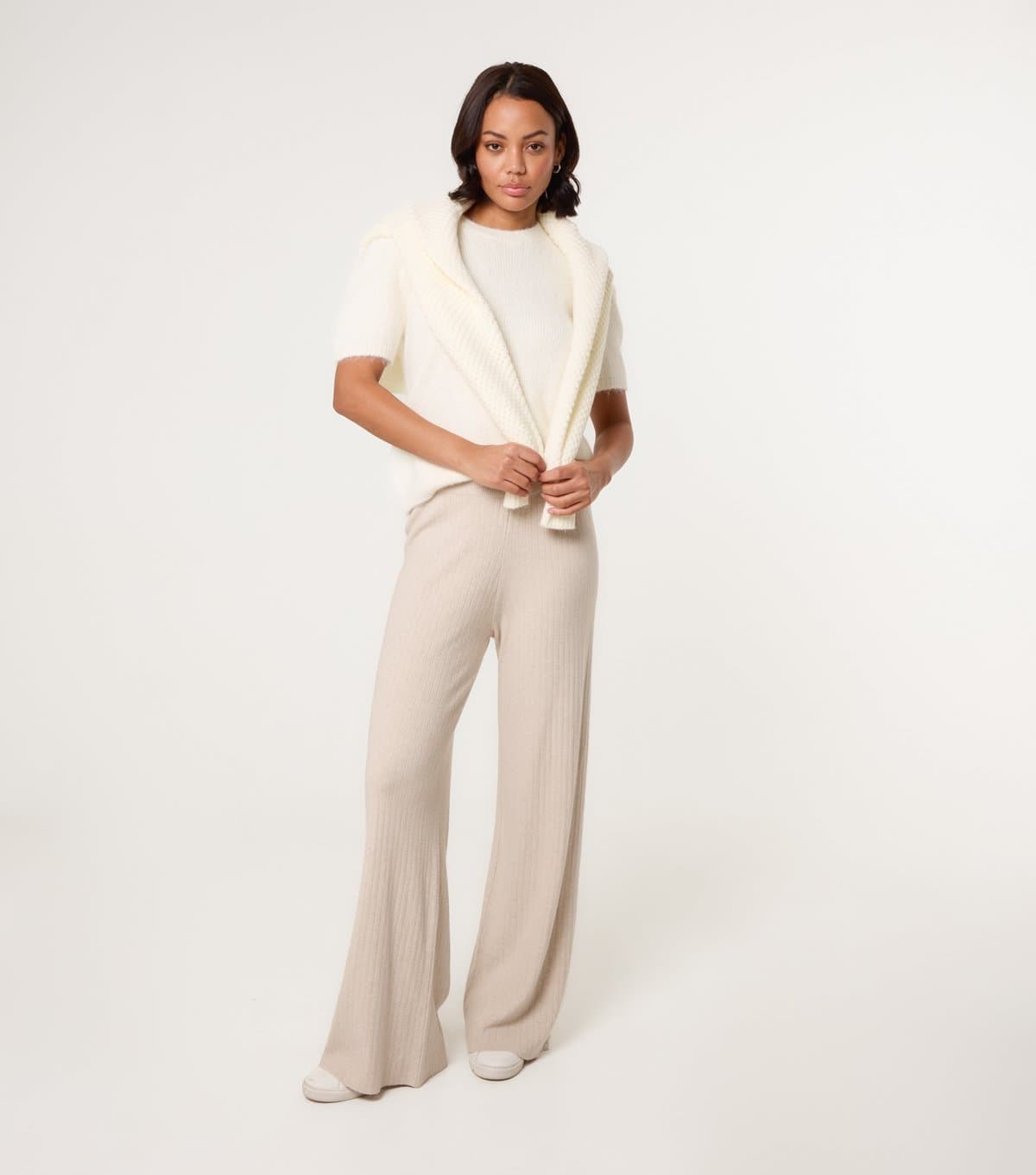 Blue Vanilla Women's Stone Knit Wide Leg Trousers Blue Vanilla New Look