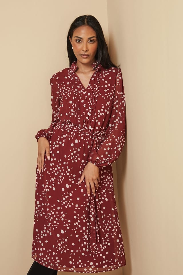 Wallis Wallis Women's Petite Spot Pintuck Belted Midi Dress in Rust - 2