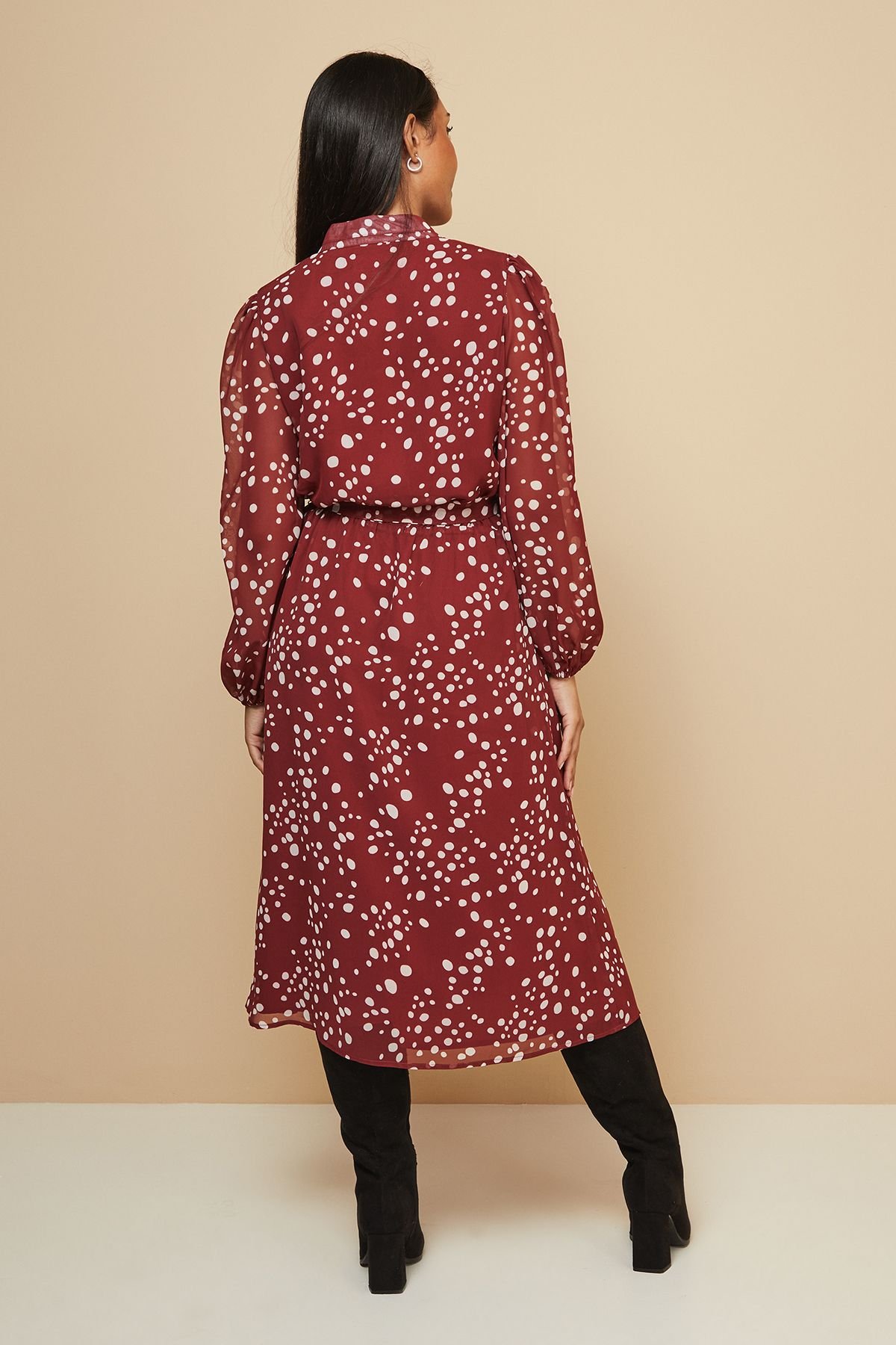 Wallis Wallis Women's Petite Spot Pintuck Belted Midi Dress in Rust - 4