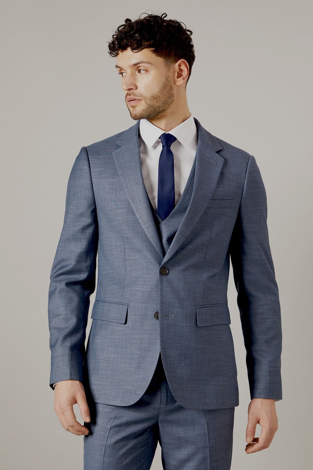 Burton Men's Blue Semi Plain Slim Fit Suit Jacket