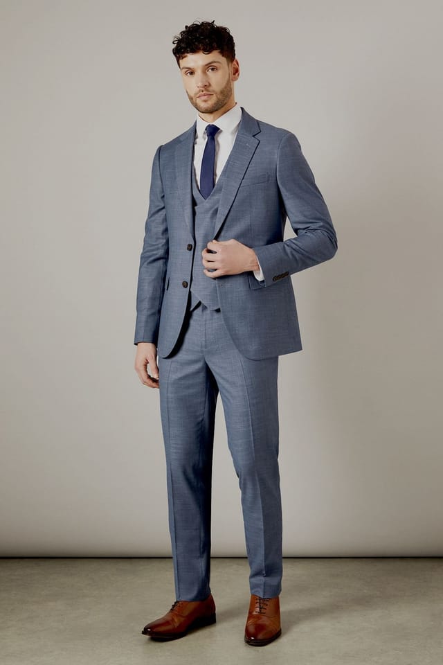 Burton Burton Men's Blue Semi Plain Slim Fit Suit Jacket - 2