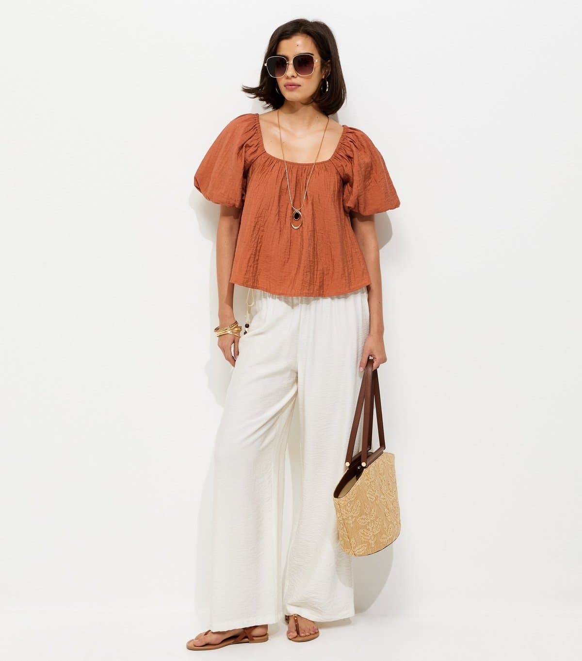 New Look Women's Rust Square Neck Puff Sleeve Blouse New Look