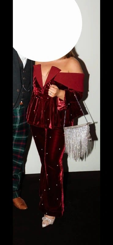 ASOS Luxe Burgundy Velvet Suit Size 14/16