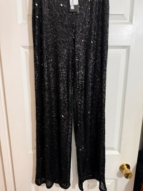 ASOS Black sequin wide leg trousers size 8