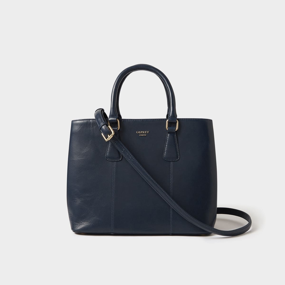 OSPREY LONDON OSPREY LONDON Women's The Adaline High Shine Leather Work Bag in Mid Navy - 1