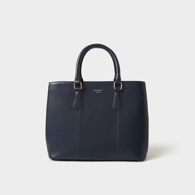 OSPREY LONDON OSPREY LONDON Women's The Adaline High Shine Leather Work Bag in Mid Navy - 2