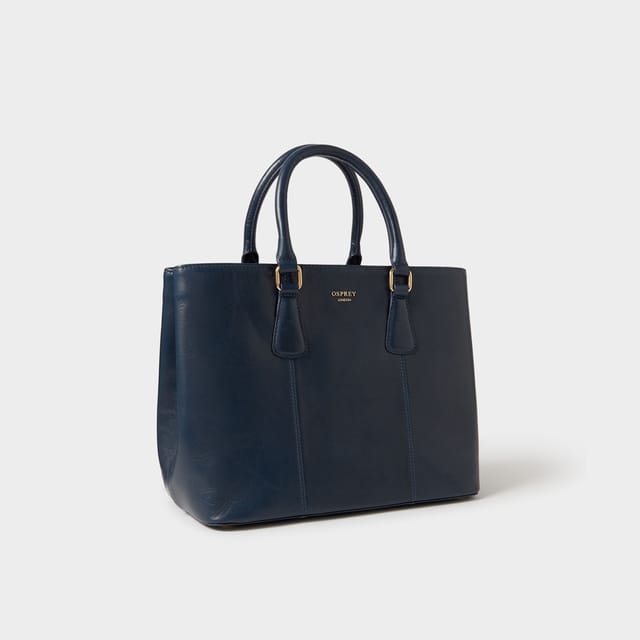 OSPREY LONDON OSPREY LONDON Women's The Adaline High Shine Leather Work Bag in Mid Navy - 3