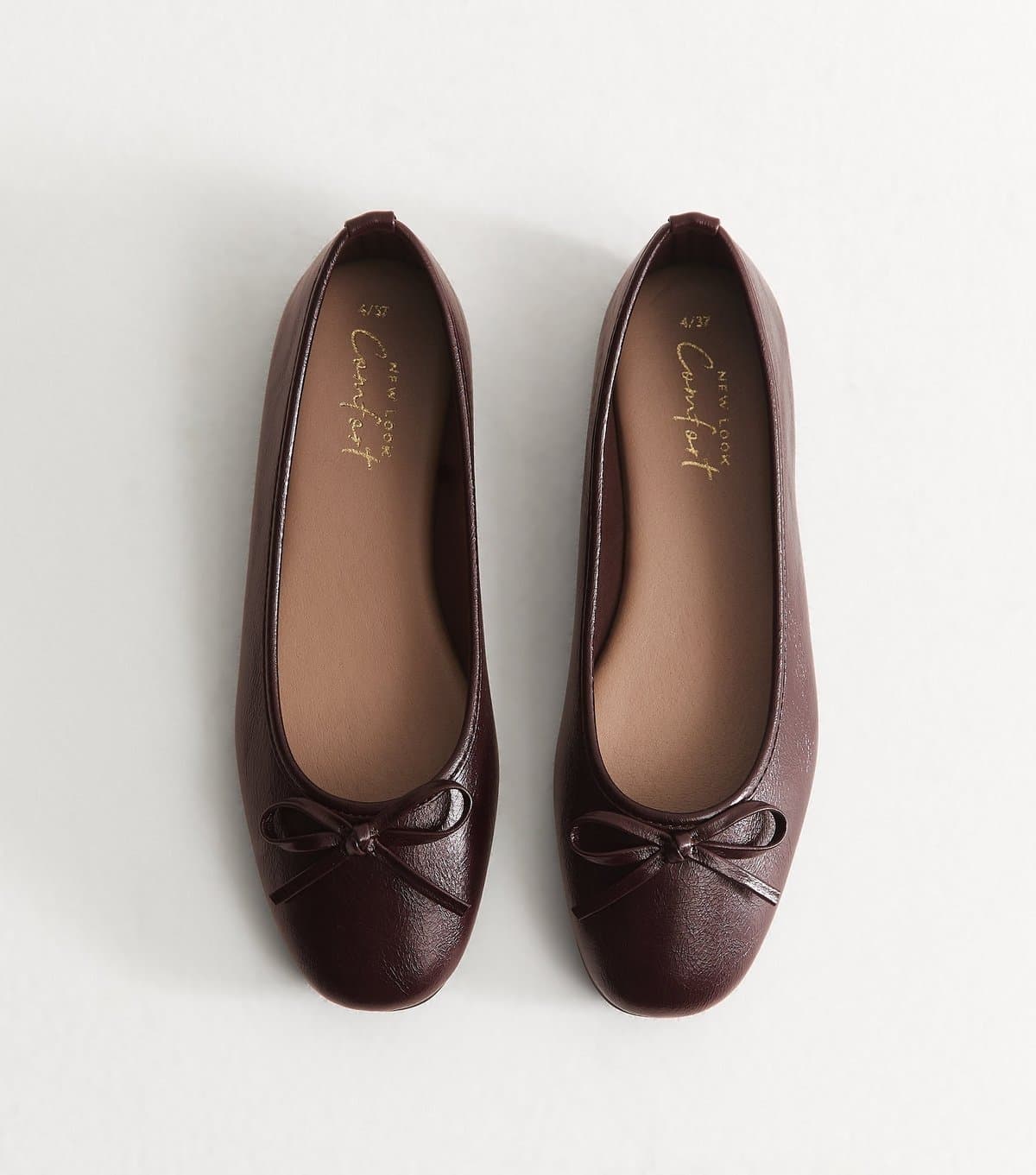 New Look Women's Dark Burgundy Faux Leather Square Toe Ballerina Flats Vegan New Look