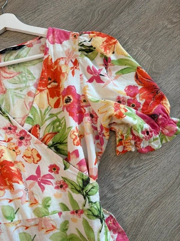 F&F F&f floral unique eye catching ruffle wrap maxi summer linen dress size 16