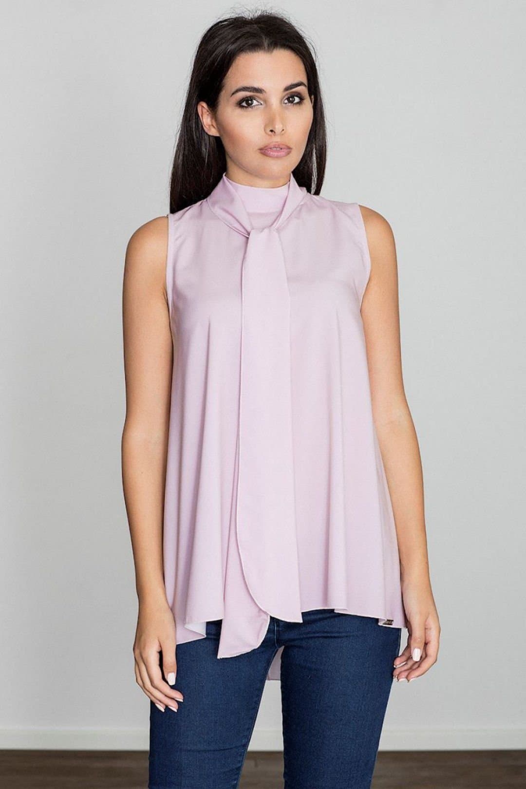Love Lace Love Lace Women's Flared Smooth Blouse with Front Tie Detail in Pink