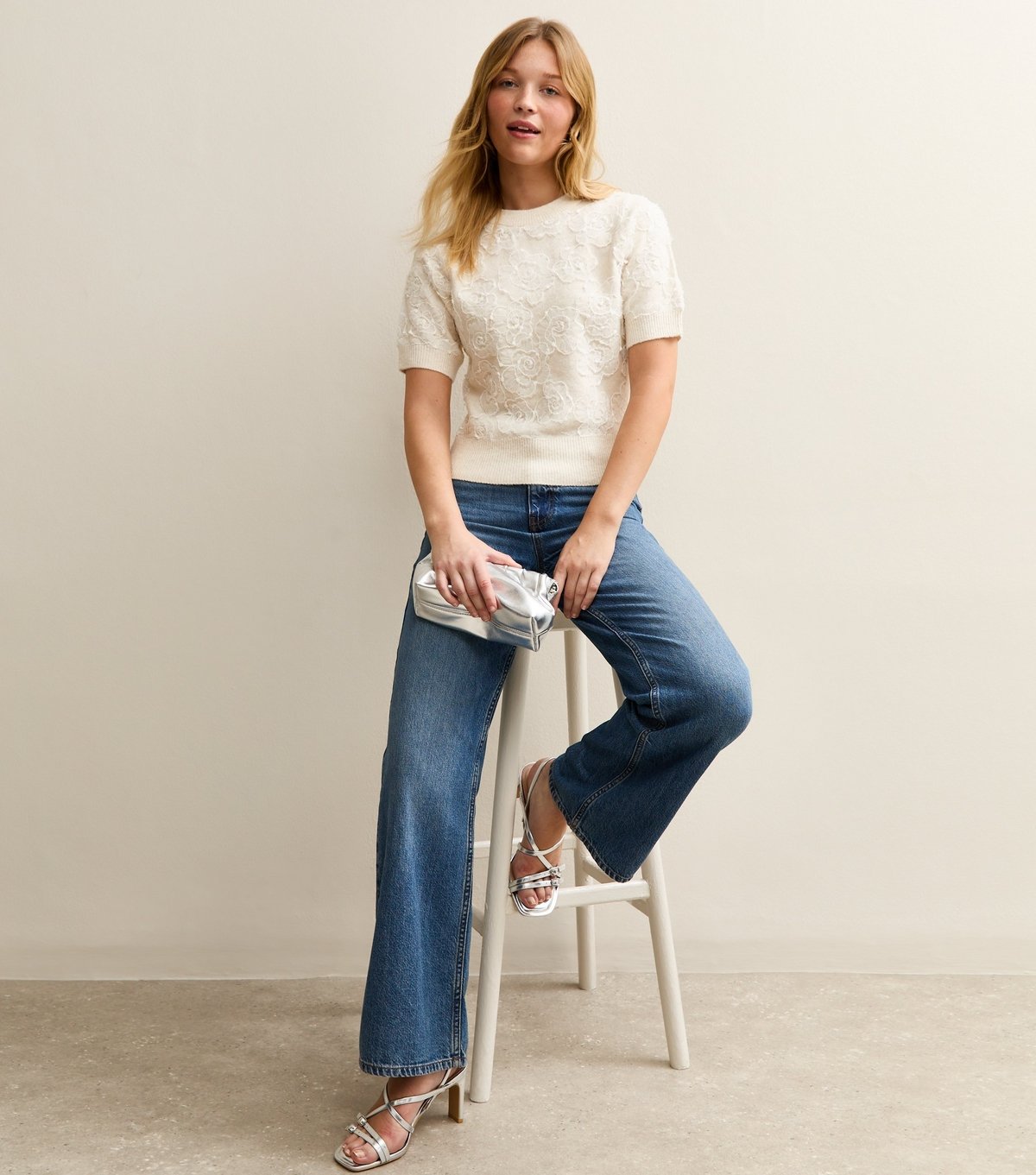 New Look Women's Cream Lace Midweight Knit Top New Look - 2