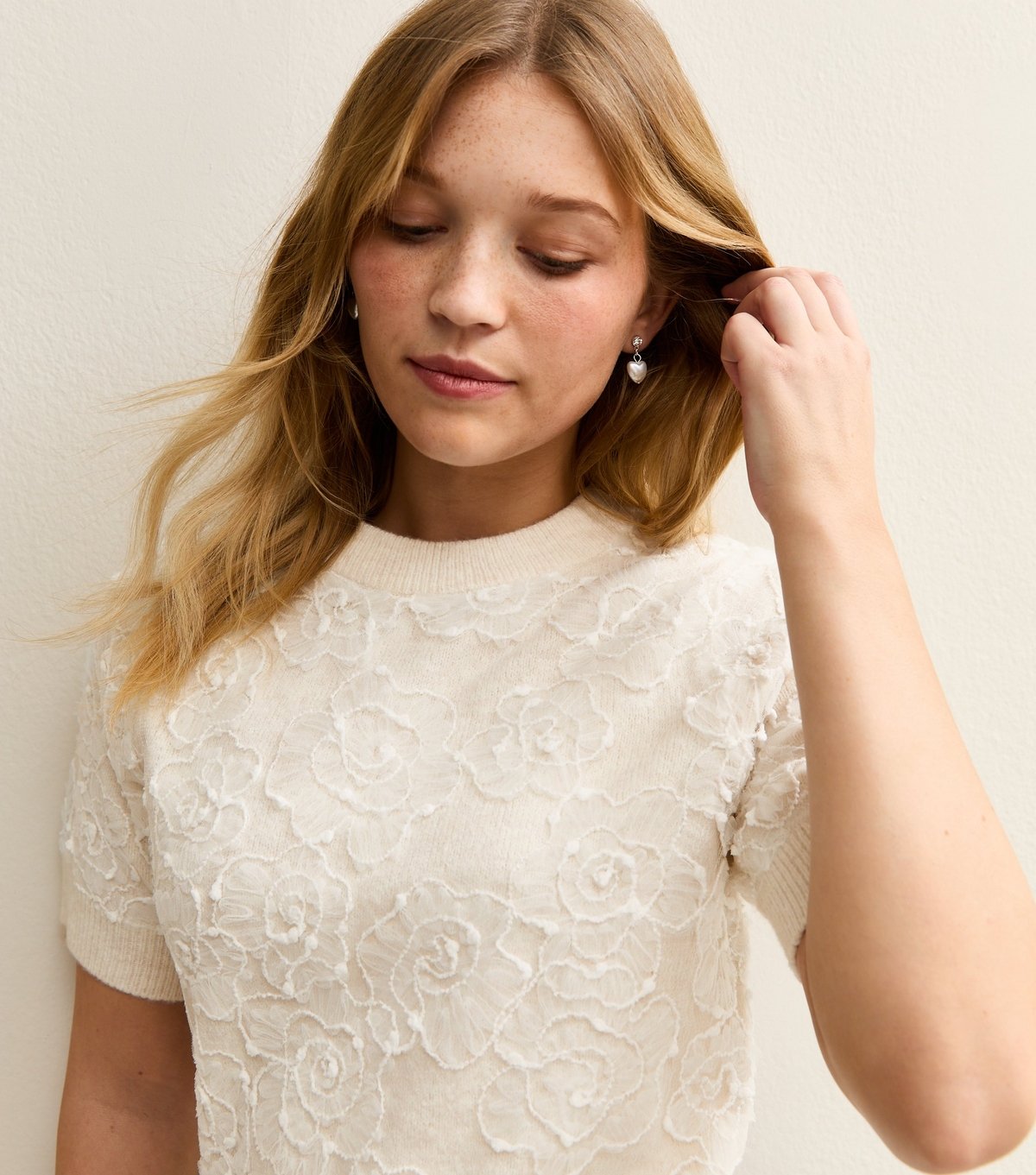 New Look Women's Cream Lace Midweight Knit Top New Look - 3